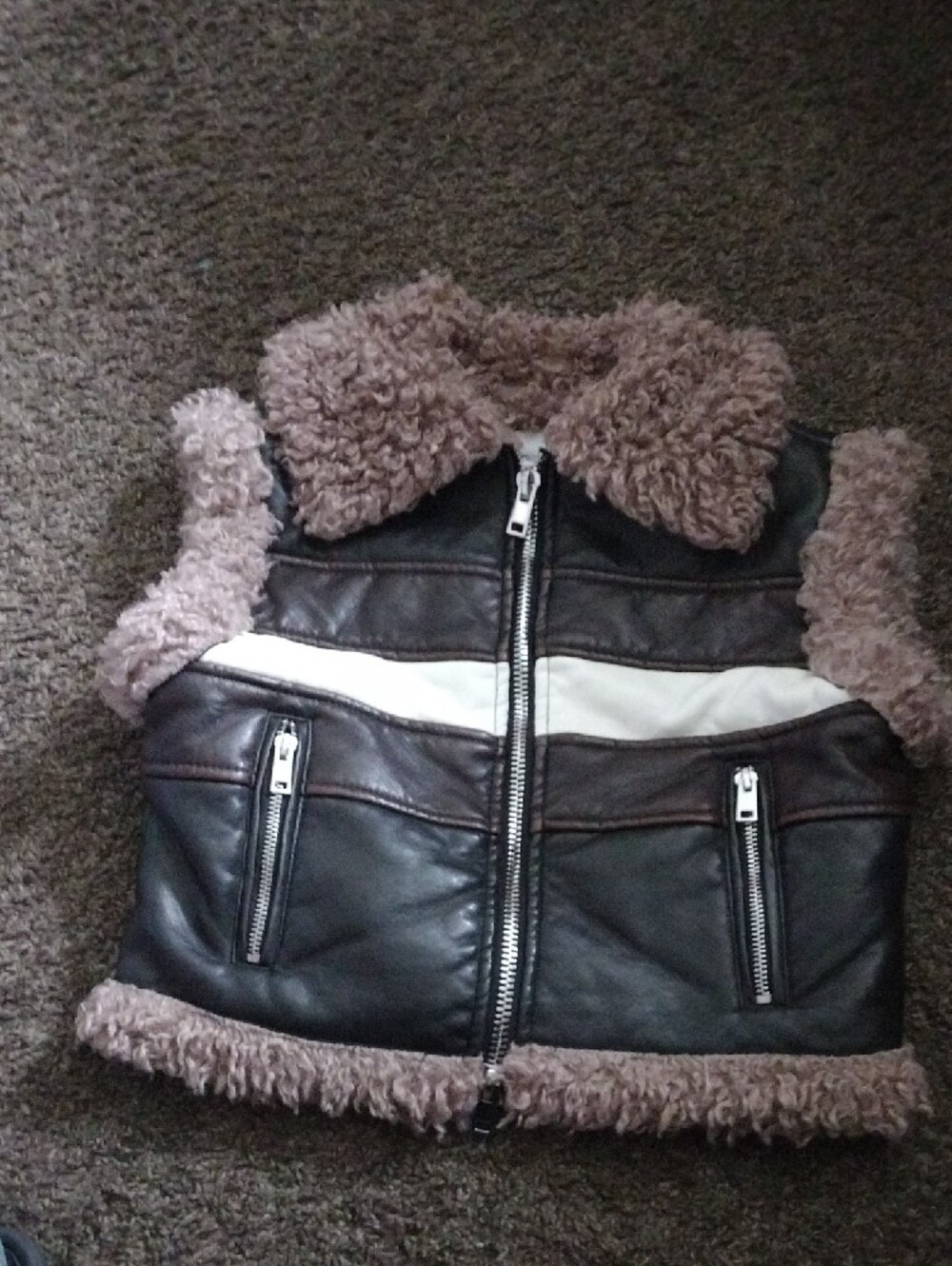 Cali 1850 Brown & Cream Faux Shearling Moto Vest - Picture 3 of 3